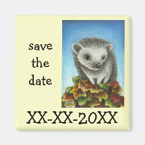Little hedgehog on a big pile of leaves magnets