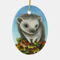 Little hedgehog on a big pile of leaves ornaments