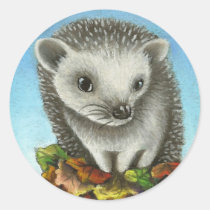 Little hedgehog on a big pile of leaves stickers