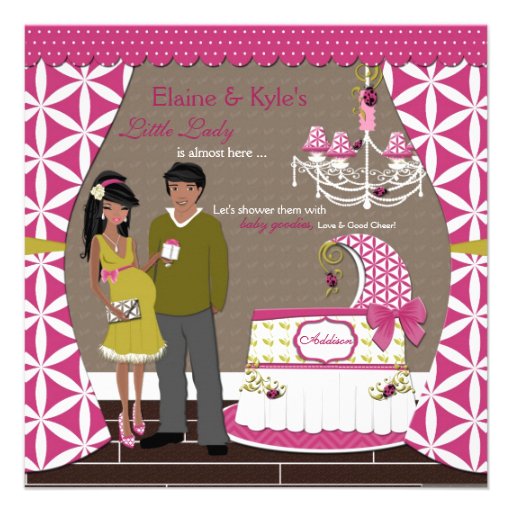 Little Lady African American Couples Baby Shower Custom Invite
