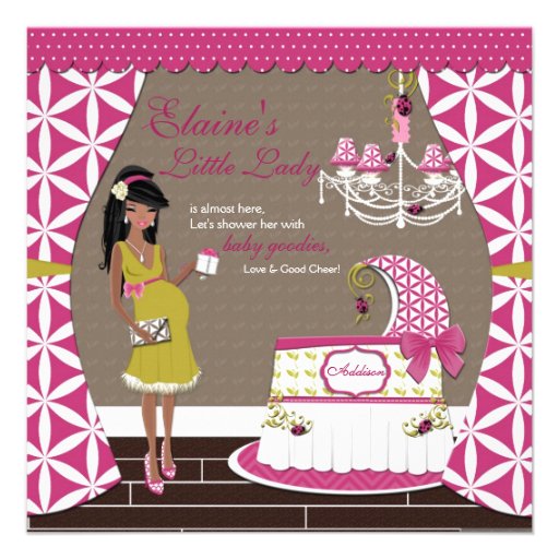 Little Lady African American Girl Baby Shower Personalized Invitation (front side)