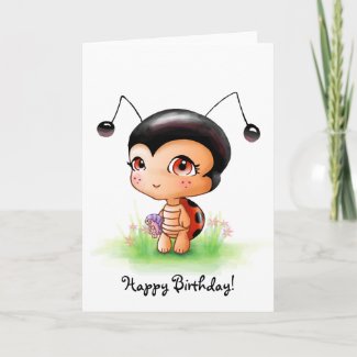 Little Ladybug Girl Birthday Card