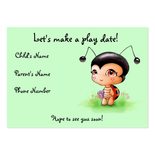 Little Ladybug Girl Play Date Card Business Card (front side)