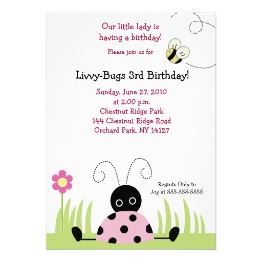 Little Ladybug (Pink) 5x7 Birthday Invitation