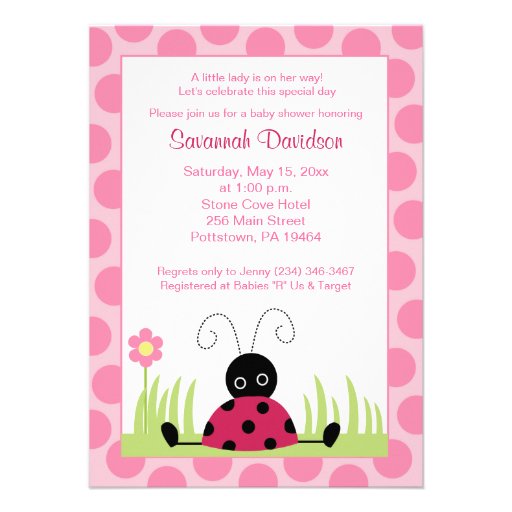 Little Ladybug Pink Dot Baby Shower Invitation (front side)