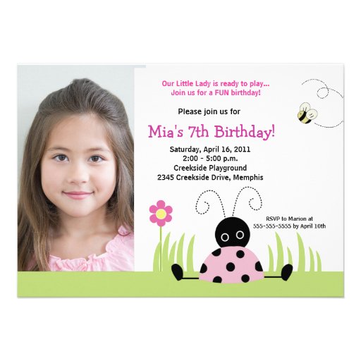 Little Ladybug Pink *PHOTO* Birthday 5x7 Invites