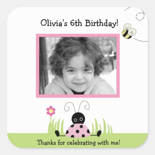 Little Ladybug (Pink) Photo SQUARE Favor Sticker