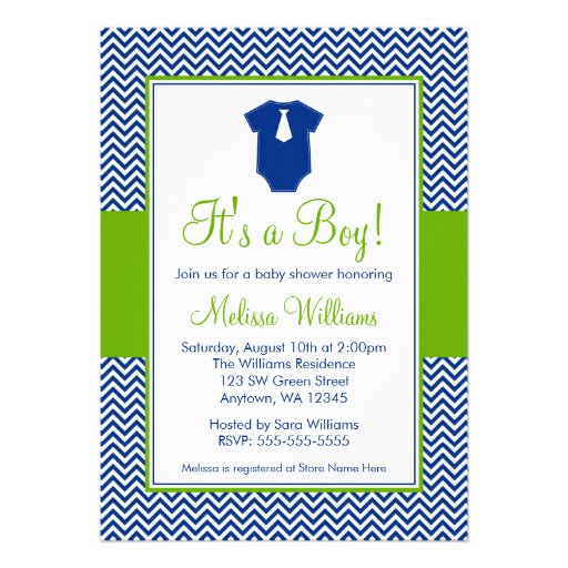 Little Man Chevron Blue Green Baby Shower 5quot; X 7quot; Invitation Card 