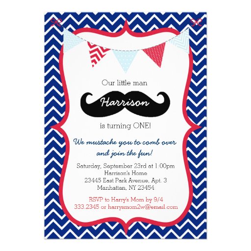 Little Man Mustache Bash First Birthday Invitation