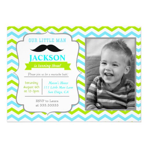 Little Man Mustache Birthday Party Invitations (front side)