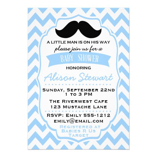Little Man Mustache chevron Baby Shower invitation 5quot; X 7quot; Invitati