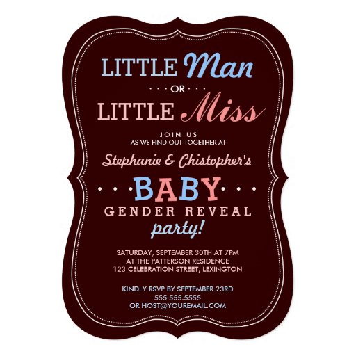 Little Man or Little Miss Baby Gender Reveal Party Invitation (front side)