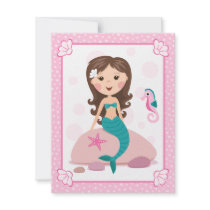 Little mermaid girl cute girly birthday invitation