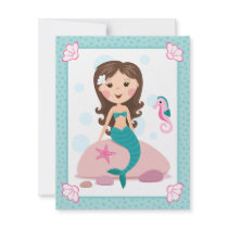 Little mermaid girl cute girly birthday invitation