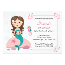 Little mermaid girl cute girly birthday invitation