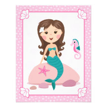 Little mermaid girl cute girly birthday invitation
