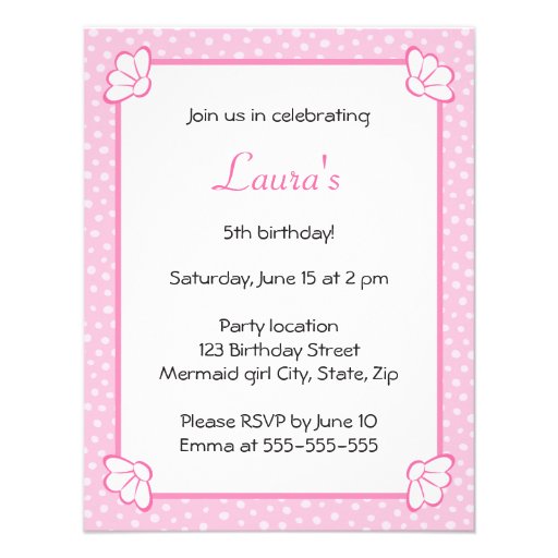 Little mermaid girl cute girly birthday invitation