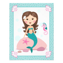 Little mermaid girl cute girly birthday invitation
