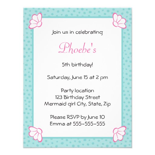 Little mermaid girl cute girly birthday invitation