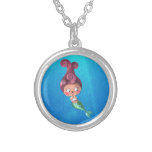 Little Mermaid with Dark Pink Hair Necklace