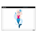 Little mermaid with mirror and wave illustration 17" laptop skins