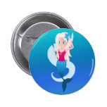 Little mermaid with mirror and wave illustration button