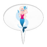 Little mermaid with mirror and wave illustration cake topper
