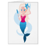 Little mermaid with mirror and wave illustration card