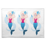 Little mermaid with mirror and wave illustration cloth placemat