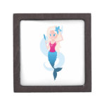 Little mermaid with mirror and wave illustration jewelry box