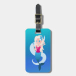 Little mermaid with mirror and wave illustration luggage tag