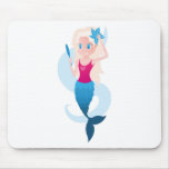 Little mermaid with mirror and wave illustration mouse pad