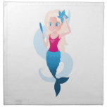 Little mermaid with mirror and wave illustration napkin