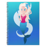 Little mermaid with mirror and wave illustration notebook