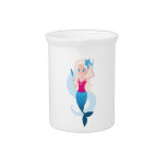 Little mermaid with mirror and wave illustration pitchers