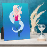 Little mermaid with mirror and wave illustration plaque