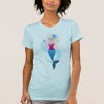 Little mermaid with mirror and wave illustration t shirt