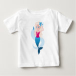 Little mermaid with mirror and wave illustration t-shirt