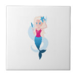 Little mermaid with mirror and wave illustration tile