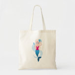 Little mermaid with mirror and wave illustration tote bag