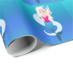 Little mermaid with mirror and wave illustration wrapping paper