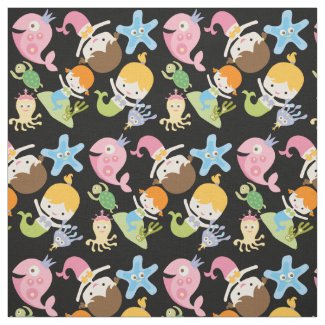 Little Mermaids and Sea Creatures Fabric