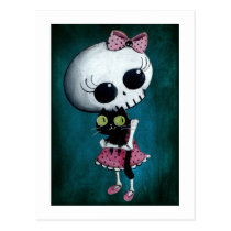 artsprojekt, skeleton, emo design, halloween, skull, emo, halloween girl, halloween gift, cute skeleton, skeleton girl, halloween design, horror, cute horror, halloween idea, cute skull, skeleton pin up, halloween pin up, cute, goth, halloween present, goth gift, goth present, emo present, emo gift, skeleton gift, skeleton present, Cartão postal com design gráfico personalizado