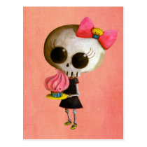 artsprojekt, cupcake gift, halloween gift, emo gift, skull, cupcake, skeleton, cute skeleton, halloween, cute halloween, halloween idea, halloween illustration, emo, emo design, skeleton girl, trick or treat, little miss death, cute, cupcake present, emo present, skeleton present, skeleton gift, Postcard with custom graphic design