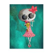 emo, emo design, cute skull, kawaii skull, trick or treat, cute halloween, artsprojekt, lady death, cartoon skull, cartoon, miss death, cartoon horror, illustration horror, horror, lady death picture, cute halloween picture, cute skeleton, Postcard with custom graphic design