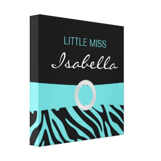 Little Miss Name Canvas on Teal Zebra Pattern Gallery Wrap Canvas