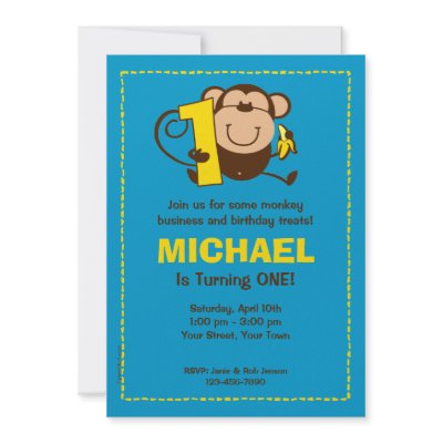 Little Monkey 1st Birthday Boy Custom Invitations