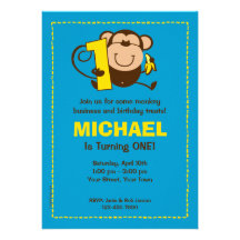 Little Monkey 1st Birthday Boy Custom Invitations