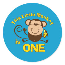 Little Monkey 1st Birthday Boy Sticker by pinkinkart Little Monkey 1st Birthday Boy Sticker