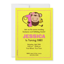 Little Monkey 1st Birthday Girl Custom Invitations